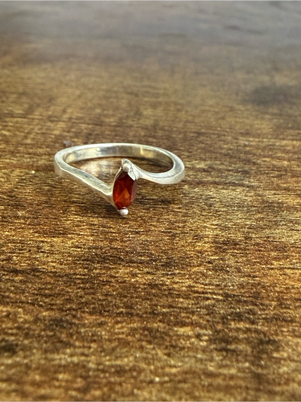 Sterling Silver Marquise Garnet Accent Ring - Deep Red Stone